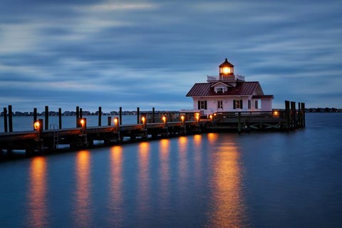 Framed Twilight at Roanoke Marshes Lighthouse Print