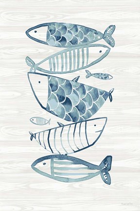 Framed Driftwood Blue Fish II Print