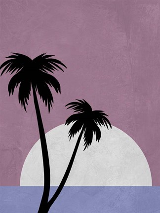 Framed Sunset and Beach Palm Trees Print