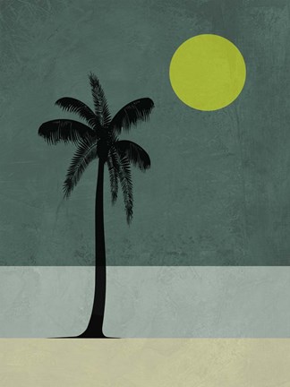 Framed Palm Tree and Yellow Moon Print