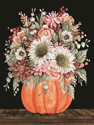 Framed Fall Floral with Pumpkin Print