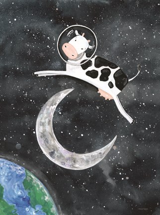 Framed Astro Cow Jumps Over the Moon Print
