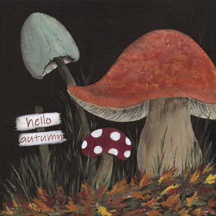 Framed Hello Autumn Mushrooms Print