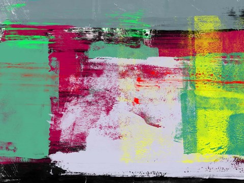 Framed Abstract Green and Purpple Print