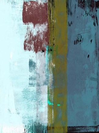 Framed Light Blue and Olive Abstract Composition I Print