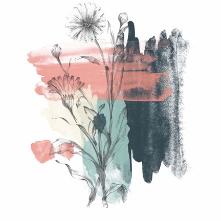 Framed Abstract Flower Teal Watercolor Print