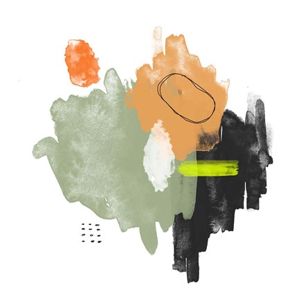 Framed Abstract Orange and Green Watercolor Print