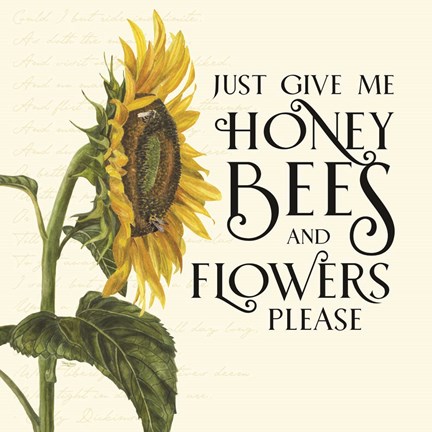 Framed Honey Bees &amp; Flowers Please I-Give me Honey Bees Print