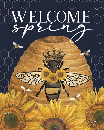 Framed Honey Bees &amp; Flowers Please portrait III-Welcome Spring Print