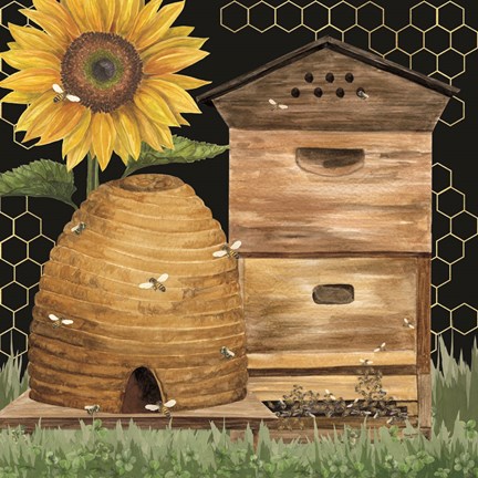 Framed Honey Bees &amp; Flowers Please on black IX Print