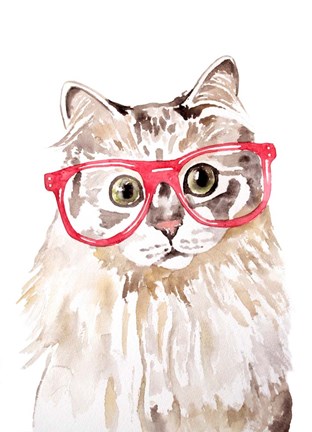 Framed Cat with Glasses Print