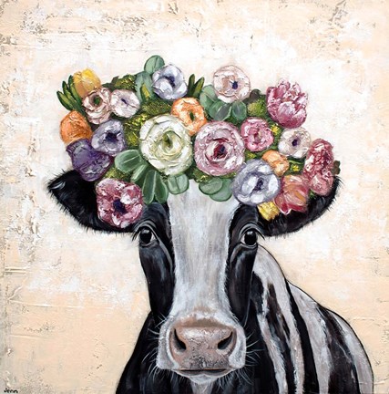 Framed Flower Cow Crown Print