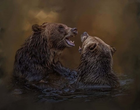 Framed Grizzlies at Play Print