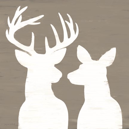 Framed Buck and Doe Silhouette Print