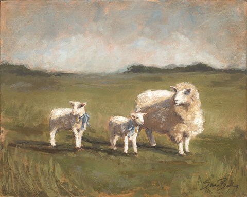 Framed Sheep in the Pasture III Print