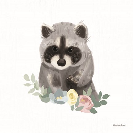 Framed Floral Raccoon Print
