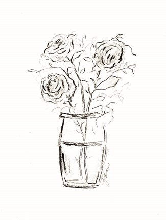 Framed Roses Charcoal Sketch Print