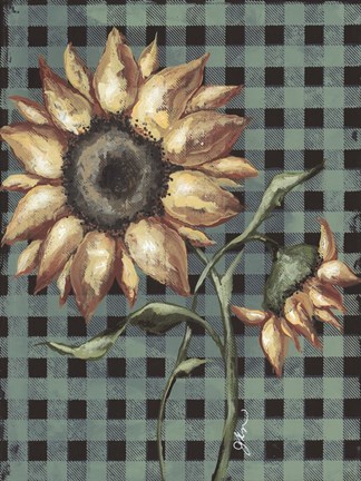 Framed Sunflowers Plaid I Print