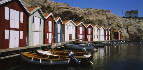 Framed Boats moored at the dock, Sweden Print