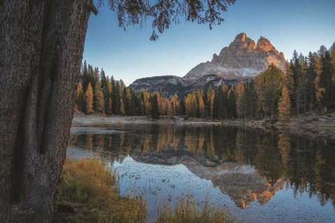 Framed Dolomites Reflection at Sunrise Print