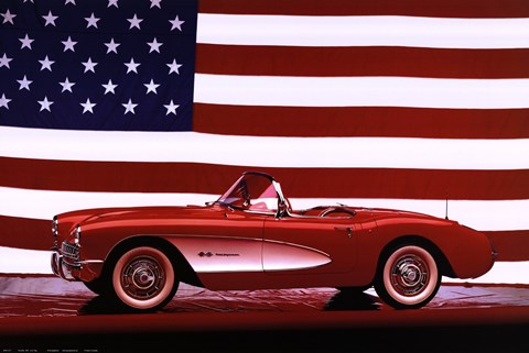 Framed Corvette, 1957 - Us Flag Print