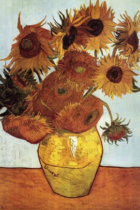 Framed Vase with Twelve Sunflowers, c.1888 Print