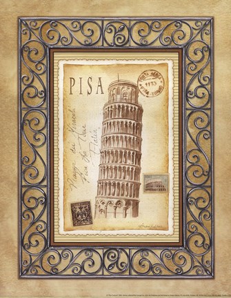 Framed Pisa Postcard Print