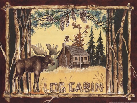 Framed Log Cabin Moose Print