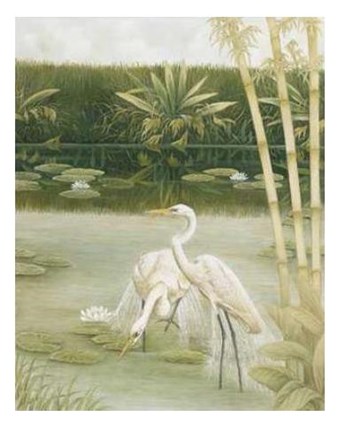 Framed Bamboo Herons II Print
