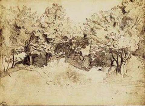 Framed Sepia Corot Landscape Print