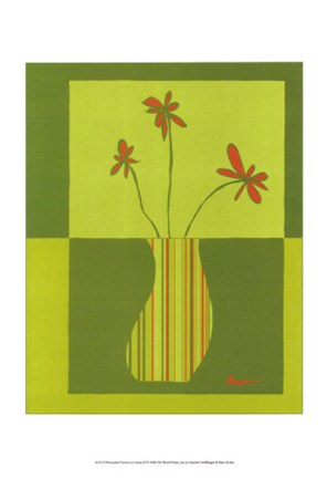 Framed Minimalist Flowers in Green III Print