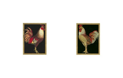 Framed Mini Roosters on Black Print