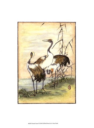 Framed Oriental Cranes I Print