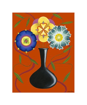Framed Stylized Flowers in Vase I Print