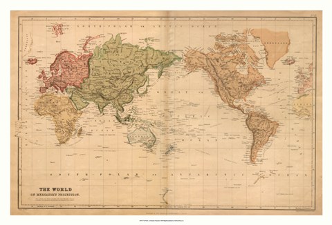 Framed Map of the World, c.1800&#39;s (mercator projection) Print