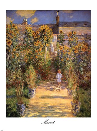 Framed Artist's Garden at Vetheuil with Boy, c.1880 Print