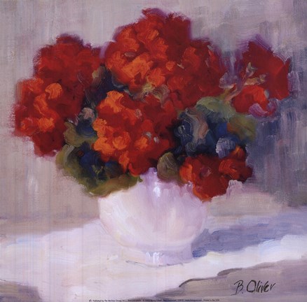 Framed Red Geraniums Print