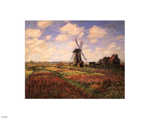 Framed Tulip Fields with Windmill Print