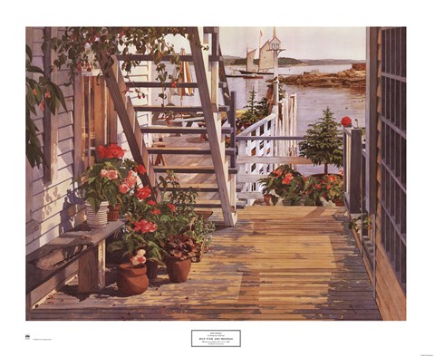 Framed Blue Stair and Begonias, 1987 Print