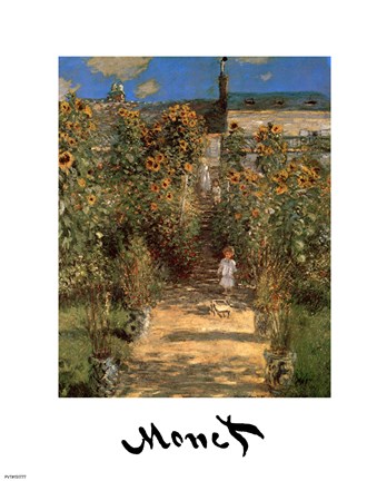 Framed Artist&#39;s Garden at Vetheuil with Boy, c.1880 Print
