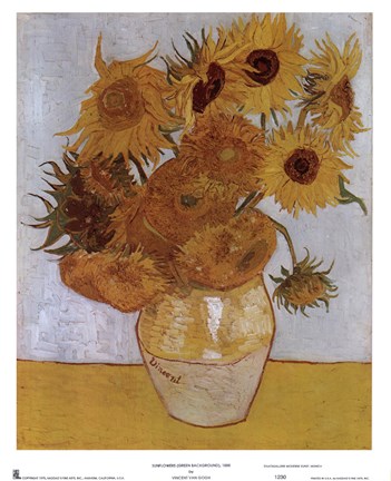 Framed Vase with Twelve Sunflowers, c.1888 Print