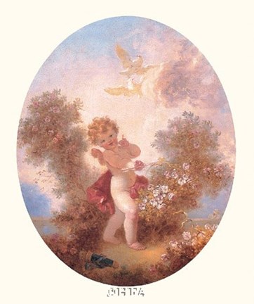 Framed Cupid Between Roses Print