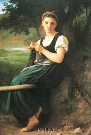 Framed Knitting Girl, 1869 Print