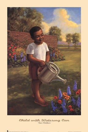 Framed Child with Watering Can Print