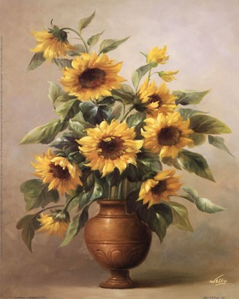 Framed Sunflowers In Bronze I Print