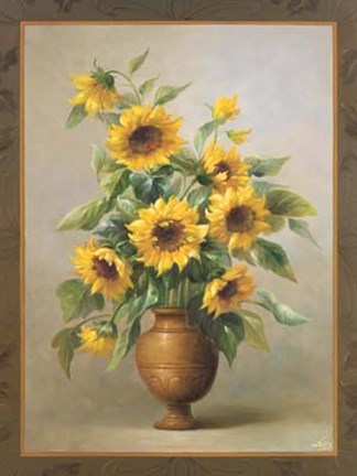 Framed Sunflowers In Bronze I Print