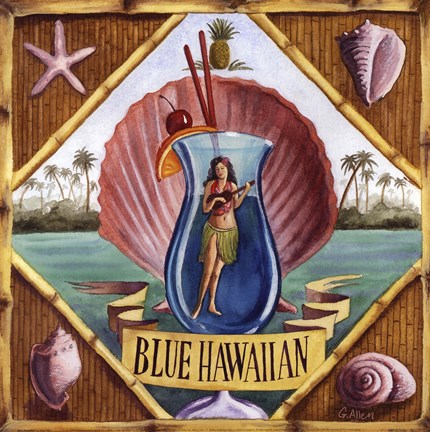 Framed Blue Hawaiian Print