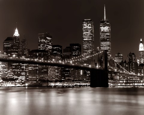 Framed Over the Brooklyn Bridge at Night Print