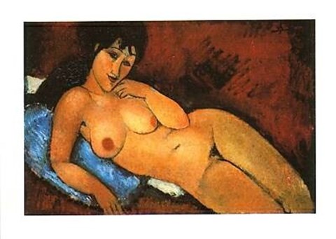 Framed Nu Sur Coussin Bleu Print
