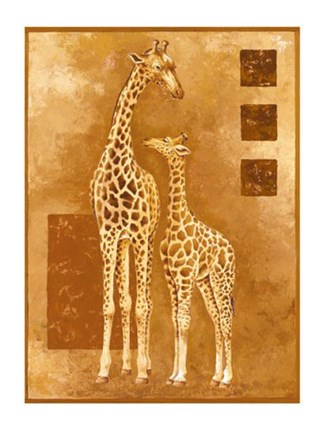 Framed Mother Giraffe with Young Print